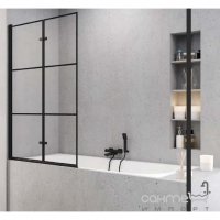 Шторка для ванны New Trendy Superia Black P-0054 черная/прозрачное стекло с рисунком, левосторонняя