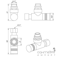 Комплект угловых кранов 1/2-1/2 под ТЭН для полотенцесушителя Laris ZZ-4702 хром