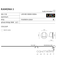 Настінний світильник Azzardo Ramona 1 Switch LED 6W 3000K AZ2566 білий