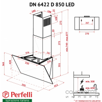 Наклонная вытяжка Perfelli Fideo DN 6422 D 850 BL LED черное стекло