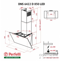 Наклонная вытяжка Perfelli Fideo DNS 6422 D 850 GR LED черное стекло