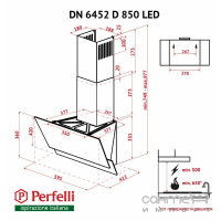 Похила витяжка Perfelli Fideo DN 6452 D 850 BL LED чорне скло