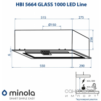Вытяжка полновстраиваемая Minola HBI 5664 BL GLASS 1000 LED Line черная
