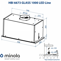 Витяжка повновбудована Minola HBI 6673 WH GLASS 1000 LED Line біла
