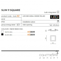 Точковий світильник для ванної Azzardo Slim Square 9 LED 6W 3000K AZ2833 чорний