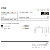 Настінний світильник вологостійкий Azzardo Vigo AZ2203 LED 6W 420lm 3000K