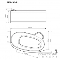 Асимметричная акриловая ванна Rialto Turano 1700x900 R правосторонняя