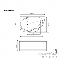 Асиметрична акрилова ванна Rialto Lugano 1700x1080 L