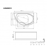 Асимметричная акриловая ванна Rialto Lugano 1700x1080 R правосторонняя