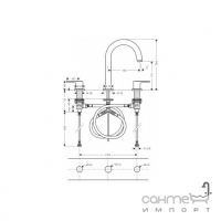 Смеситель для раковины на 3 отверстия с донным клапаном Hansgrohe Vernis Blend 71553670 матовый черный