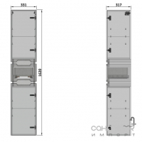 Пенал підвісний, з правим відкриванням, дві дверцята та одна скринька Nautilus Split PSplit (v1) Білий/Бетон