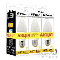 Лампочка світлодіодна матова Feron 01504 LB-97 C37 230V 5W 400Lm E27 2700K (комплект із 3 шт.)