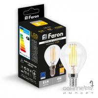 Лампочка светодиодная прозрачная Feron 25579 LB-61 P45 230V 4W 400Lm E14 4000K