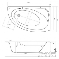 Ванна правосторонняя Cersanit Meza 170x100 белая