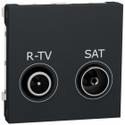 ТВ розетка двухмодульная индивидуальная R-TV/SAT Schneider Electric Unica New алюминий/антрацит