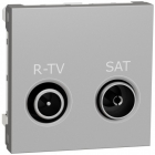 ТВ розетка двухмодульная проходная R-TV/SAT Schneider Electric Unica New алюминий/антрацит/белый