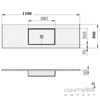 Столешница Snail раковина Тоскана 1100х500 цвет белый глянец без отверстия под смеситель
