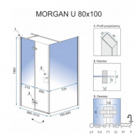 Прямокутна душова кабіна Rea Morgan REA-K7401 хром/прозоре скло
