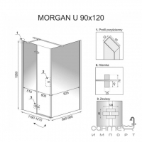Прямокутна душова кабіна Rea Morgan REA-K7403 хром/прозоре скло