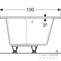 Ассиметричная ванна, правосторонняя (выпуск слева) с ножками Geberit Selnova Square 554.290.01.1 Белая