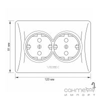 Розетка двойная горизонтальная с заземлением встраиваемая Videx Binera (цвета в ассортименте)