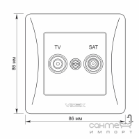 Телевизионная розетка двойная TV+SAT встраиваемая Videx Binera (цвета в ассортименте)