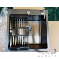 Мойка врезная квадратная, корзина и дозатор в комплекте (1 мм) Germece Handmade PVD 5050/220 Черная