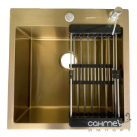 Мойка врезная квадратная, корзина и дозатор в комплекте (1,5 мм) Germece Handmade PVD 5050/220 Золото