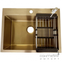 Мойка врезная, корзина и дозатор в комплекте (1,5 мм) Germece Handmade PVD 6045/220 Золото