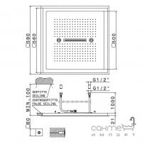 Врезной потолочный верхний душ с каскадом и LED-подсветкой Newform 67902 05.093 хром, матовый черный