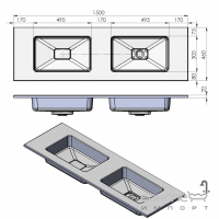 Раковина - столешница двойная Snail 1500х460 цвет белый без отверстия под смеситель