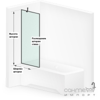 Шторка для ванны Liberta Toscana 900x1690 левосторонняя, профиль черный, прозрачное стекло