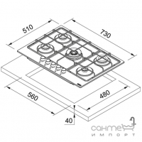 Варочная газовая поверхность Franke Smart FHSM 755 4G DC XS C 106.0554.394 нержавеющая сталь