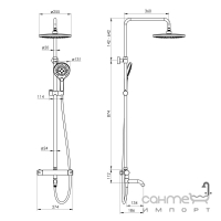 Душевая стойка со смесителем-термостатом и изливом Imprese Centrum T-10260SR хром/белая