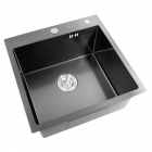 Мойка кухонная врезная, корзина и дозатор в комплекте Platinum Handmade PVD 50x50/220 3,0/1,5 мм черная