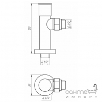 Комплект кутових кранів з американкою для водяного сушки для рушників Defffi Solomon Chrom 7777 Lux хром