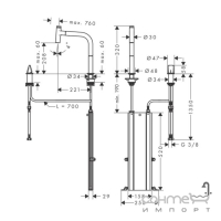 Смеситель для кухни на 2 отверстия, с вытяжным изливом Hansgrohe Metris Select M71 Eco 73825000 хром