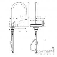 Смеситель для кухни с вытяжным изливом и каскадом Hansgrohe Aquno Select M81 73837800 нержавеющая сталь