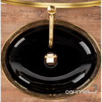 Раковина на столешницу Rea Margot Black Gold REA-U8978 глянцевая черная с золотым декором