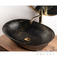 Раковина на стільницю Rea Roma Marble Black Matt REA-U5609 чорний мармур із золотом