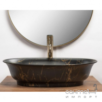 Раковина на столешницу Rea Roma Marble Black Matt REA-U5609 черный мрамор с золотом