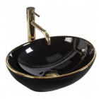 Раковина на столешницу Rea Sofia Black Gold Edge REA-U3695 глянцевая черная с золотым кантом