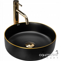 Раковина на столешницу Rea Sami Black Matt Gold Edge REA-U0595 матовая черная с золотым кантом