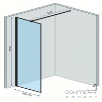Бездверна душова кабіна Rea Bler 70 REA-K7636 чорний/прозоре скло