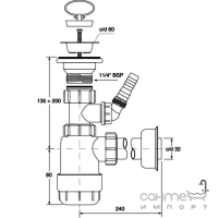 Сифон для раковини з підключенням для пральної машини McAlpine HC1LWM хром