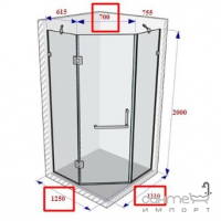 Пентагональна душова кабіна Weston WK5 1250x700x1110x2000 профіль чорний/прозоре скло