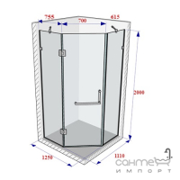 Пентагональная душевая кабина Weston WR5 960x1090 хром, прозрачное стекло, ручка полотенцедержатель