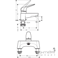 Змішувач для ванни врізний на 2 отвори Hansgrohe Novus 71043000 хром