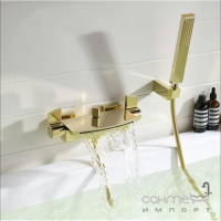 Змішувач для ванни з каскадним виливом та душовим гарнітуром Art Design 03930G золото