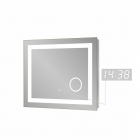 Зеркало 80х65 см с LED подсветкой, увеличительным зеркалом и LED часами Sanwerk Ultra Mega ZU0000136